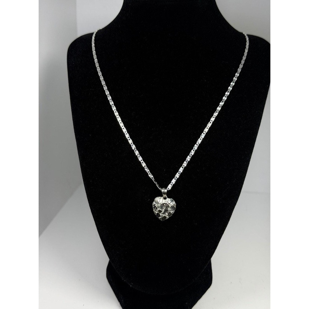 Sterling Silver 925 Nugget Heart Pendant Necklace 20 Inch Italy